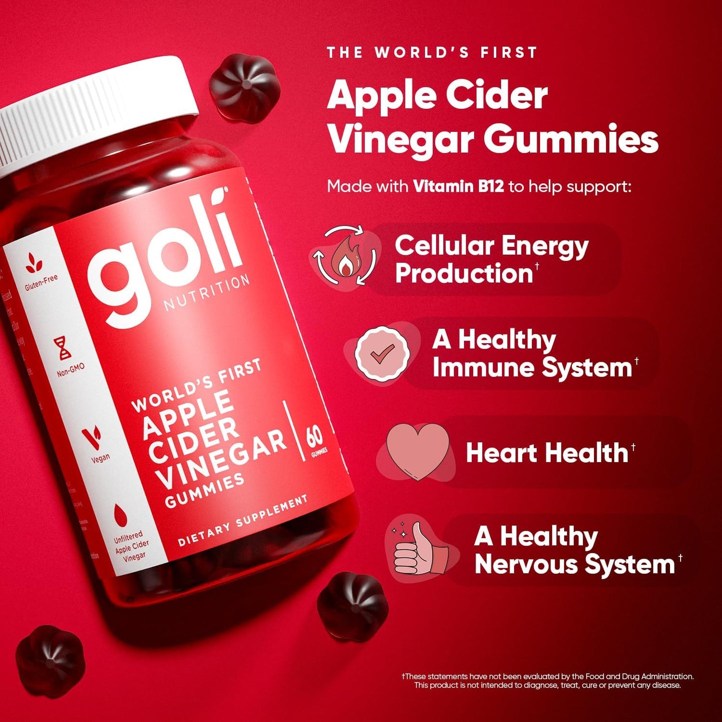 Apple Cider Vinegar Gummy Vitamins - 60 Count - Apple