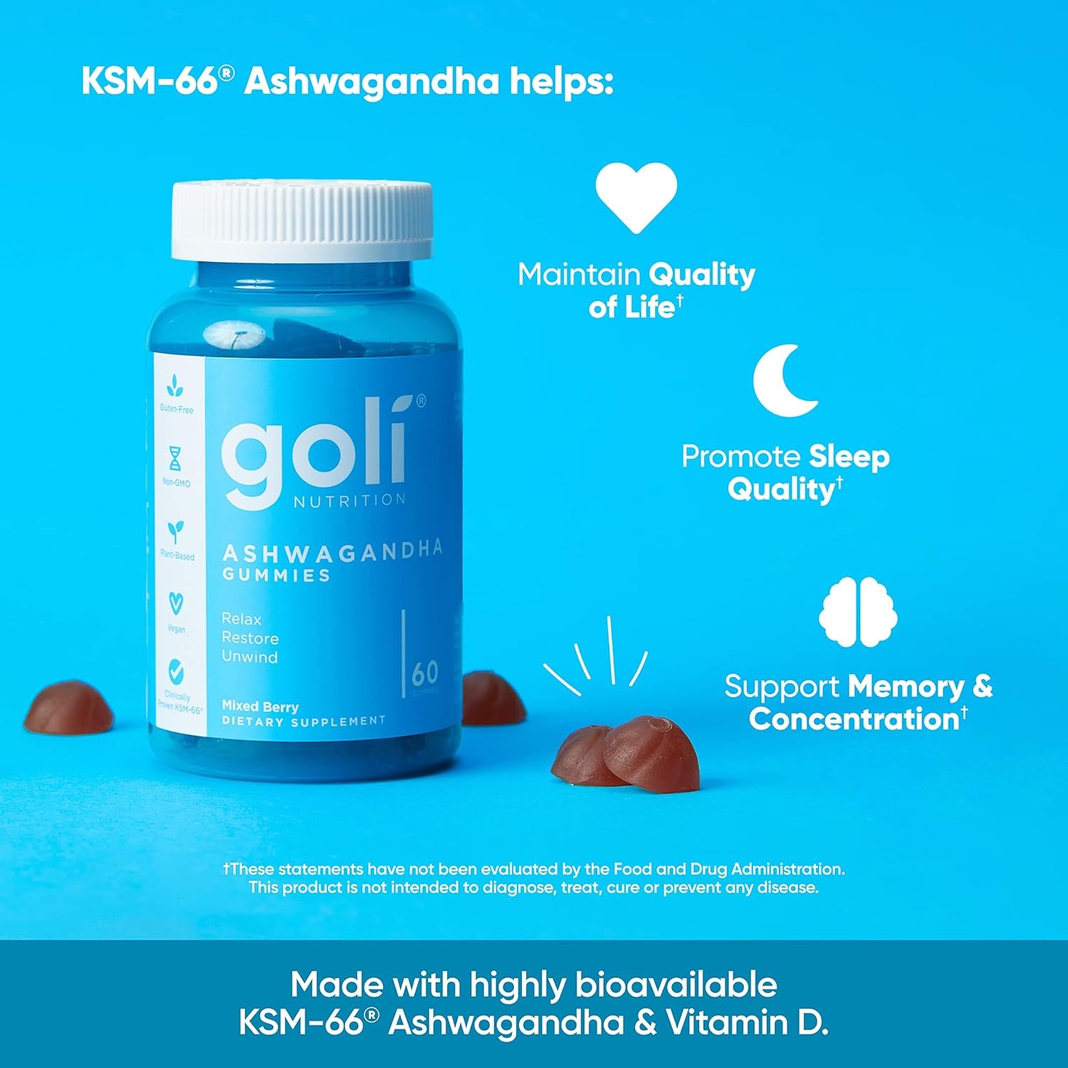 Ashwagandha & Vitamin D Gummy - 60 Count - Mixed Berry