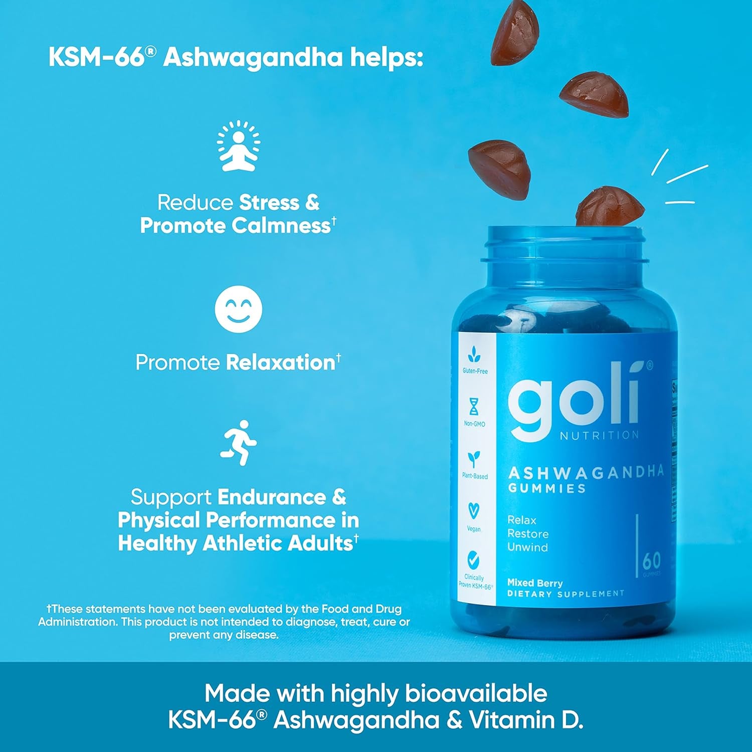 Ashwagandha & Vitamin D Gummy - 60 Count - Mixed Berry
